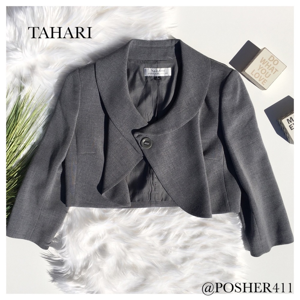 TAHARI GREY CROPPED JACKET